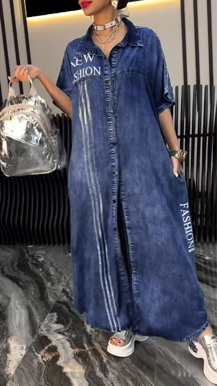 Vestido de mulher com lapelas Tencel Denim Confortável e moderno