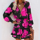 ⏳Por tempo limitado, 50% de desconto⏰Vestido curto para mulher com decote em V, manga comprida e bainha com folhos👗