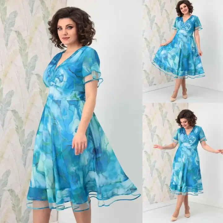 【S-5XL】Novo vestido elegante de chiffon ondulado 2025💙