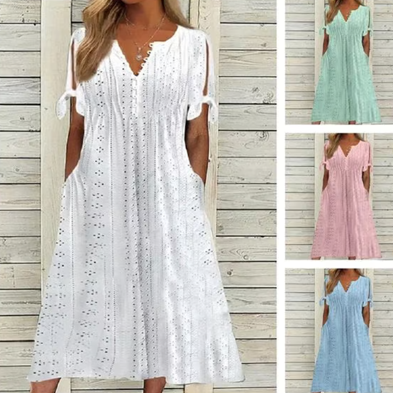 Vestido elegante com decote em V para mulher