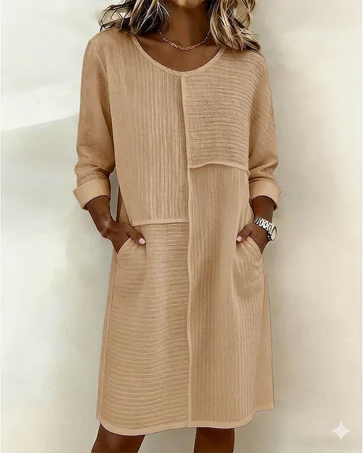 Vestido confortável para menina em algodão e linho texturizado