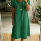 Vestido casual em linho e algodão com patchwork vazado e fitas