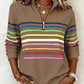 Sweatshirt moderna com gola de meio fecho e riscas arco-íris