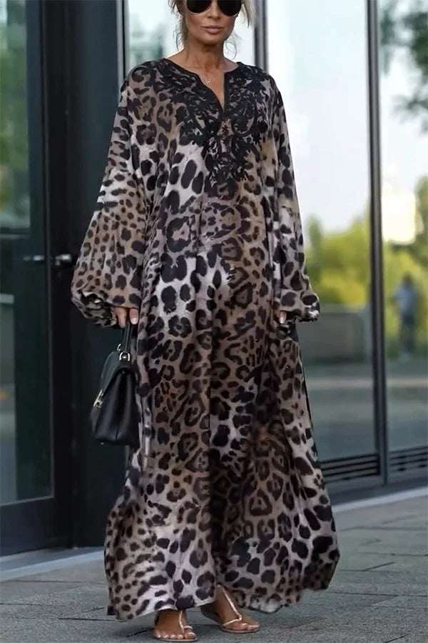 Saia comprida de renda leopardo