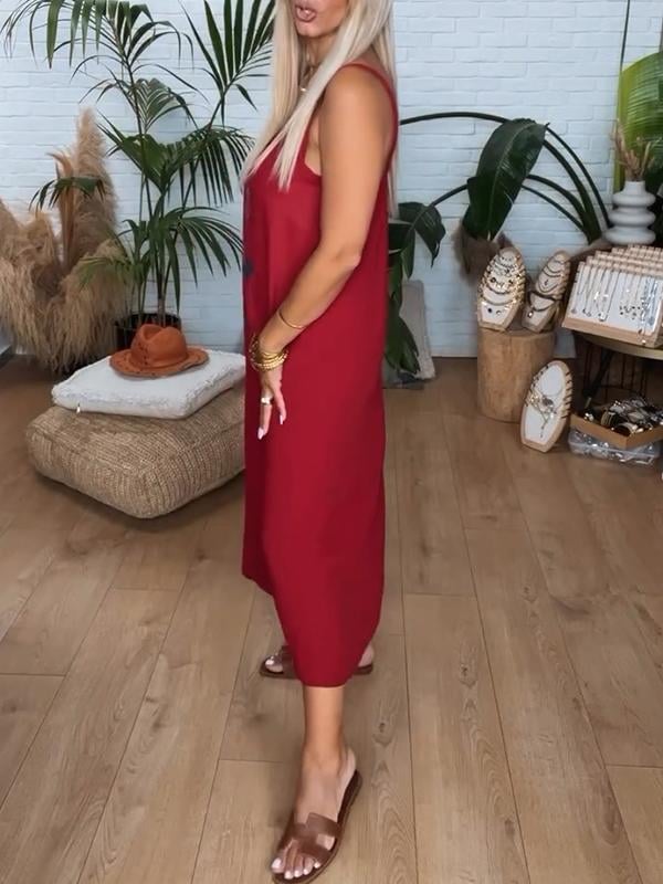 Vestido feminino com alças e decote redondo