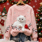 Camisola de flanela de Natal com estampa de gato e pássaro
