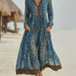 Vestido midi retro casual para mulher com estampa de leopardo