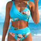 Conjunto de biquíni de cintura alta para mulher com estampado floral