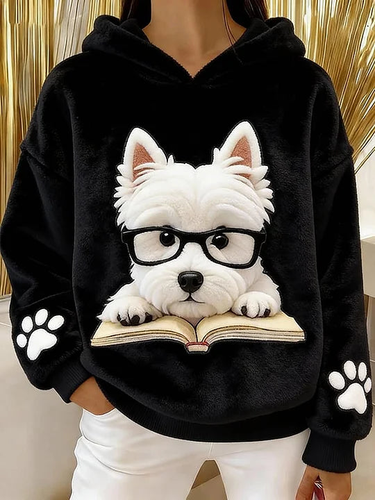 🔥Sweatshirt de mulher com capuz e estampado de West Highland White Terrier em flanela