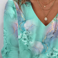 Blusa floral de manga comprida com decote em V e estampado casual primavera outono