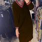 Vestido elegante com decote em V e bolsos
