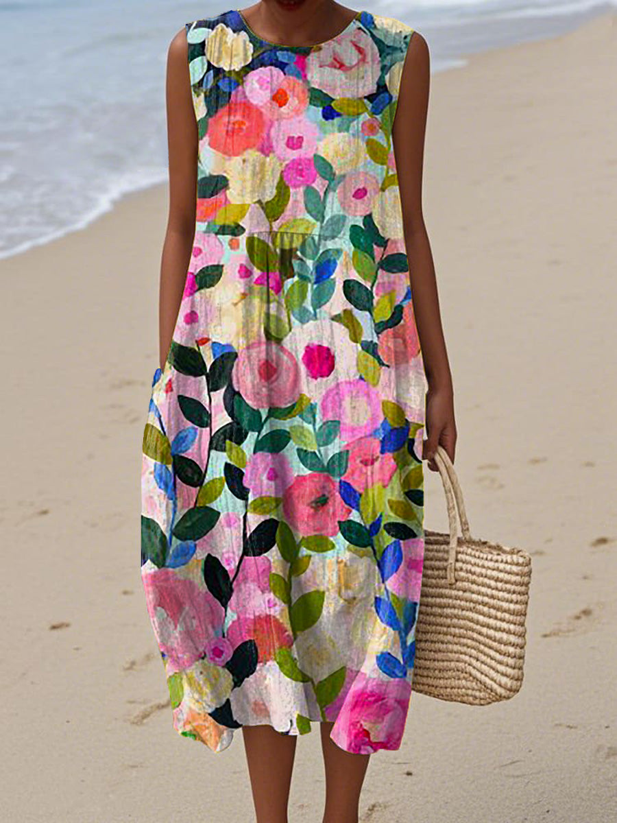 Vestido de algodão com estampado floral para mulher
