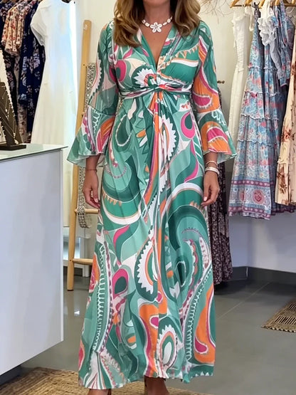 Vestido com estampado artístico em estilo boémio
