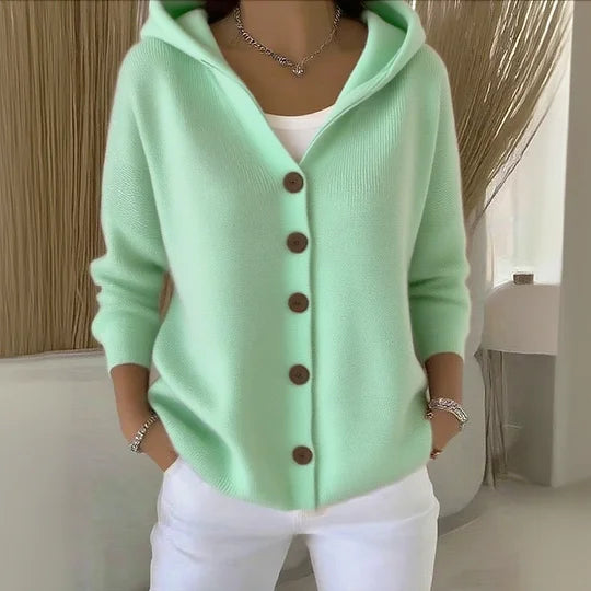 Cardigan de manga comprida para mulher, macio, confortável e casual, fabricado em algodão