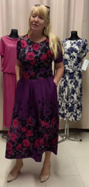 🔥Vestido midi de senhora estampado de manga curta e gola redonda