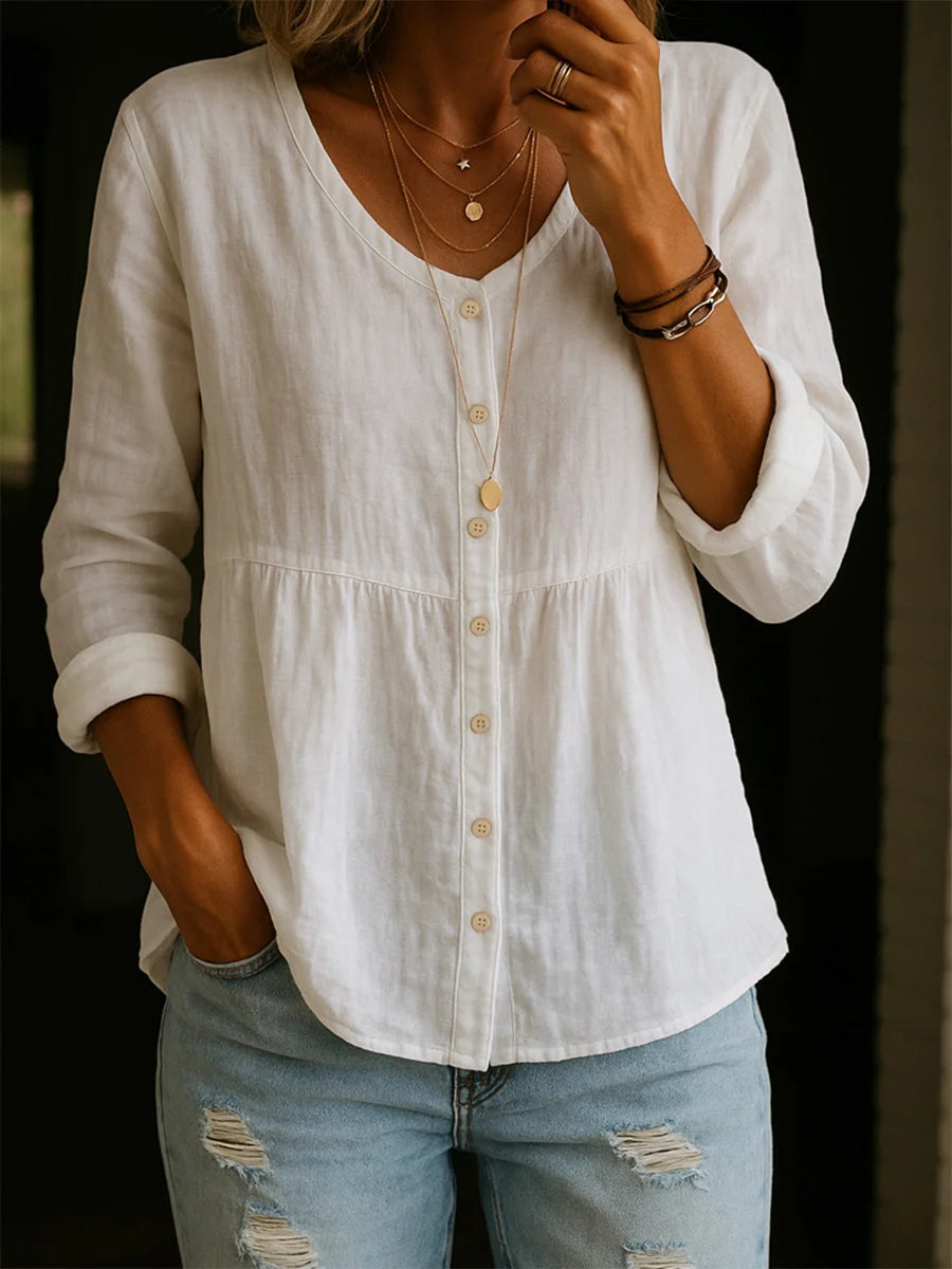 Camisa de senhora em linho e algodão