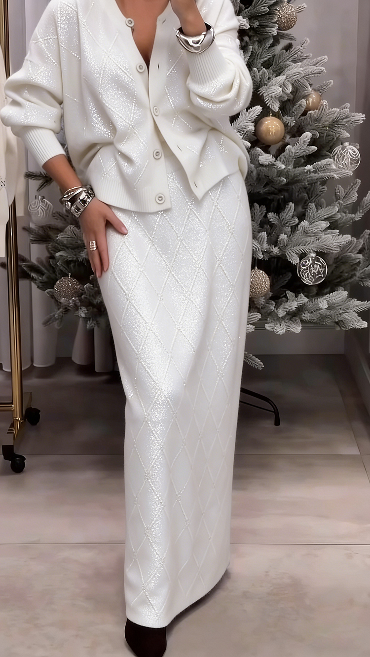 Conjunto de malha com decote em V e corte ajustado