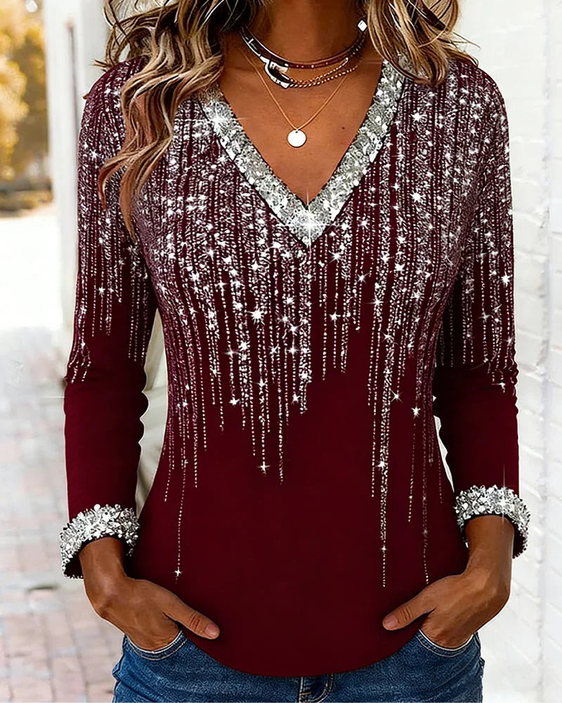Blusa larga e elegante com decote em V