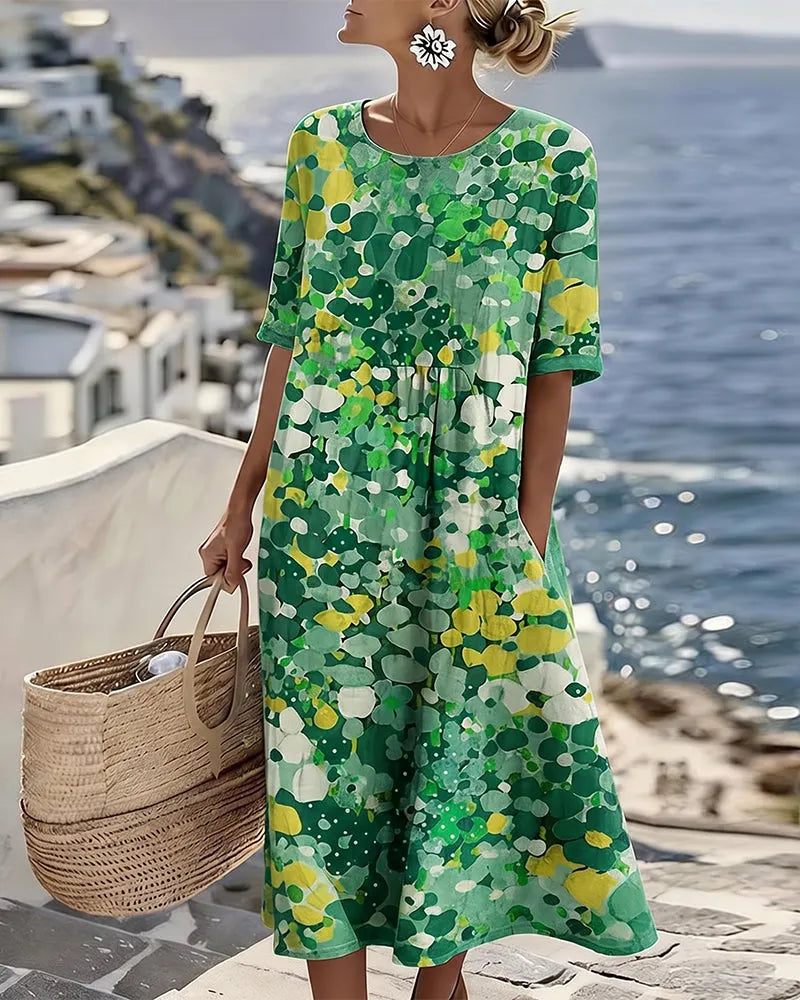 Vestido estampado com bainha solta