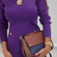 Vestido elegante de mangas compridas com gola redonda