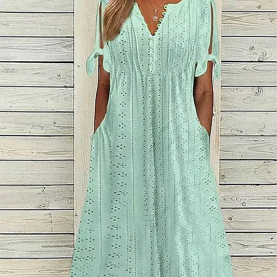 ⏰💃 Vestido Elegante de Cor Sólida para Mulher com Decote em V e Recortes