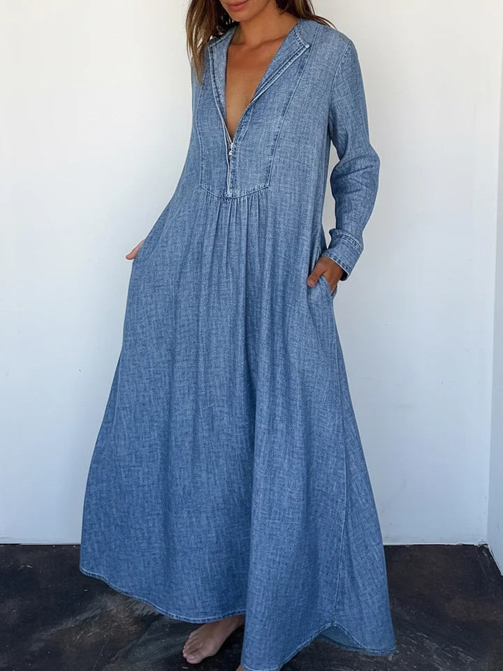 Vestido de ganga folgado e confortável