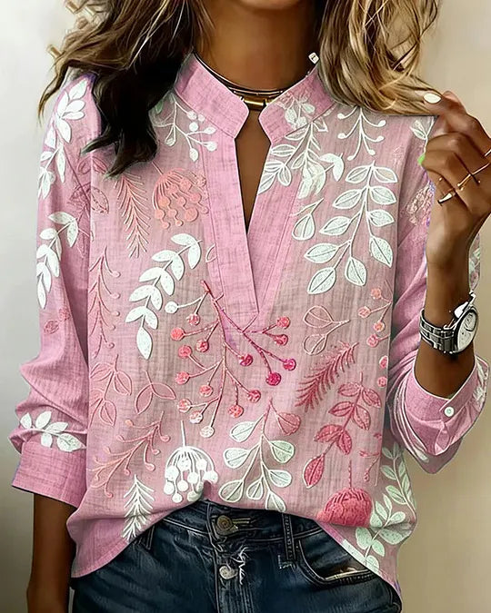 Blusa de mulher minimalista em algodão com decote em V | Blusa macia e respirável para o dia a dia