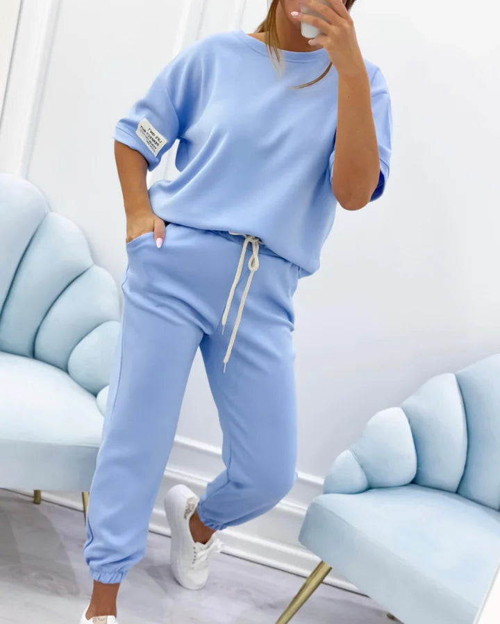 ⏳ Oferta por tempo limitado! ⏰Conjunto casual feminino com blusa lisa e calças