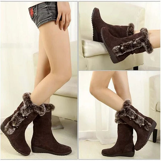 🔥 Botas de neve de cano médio para mulher com acabamento em pelúcia 👢