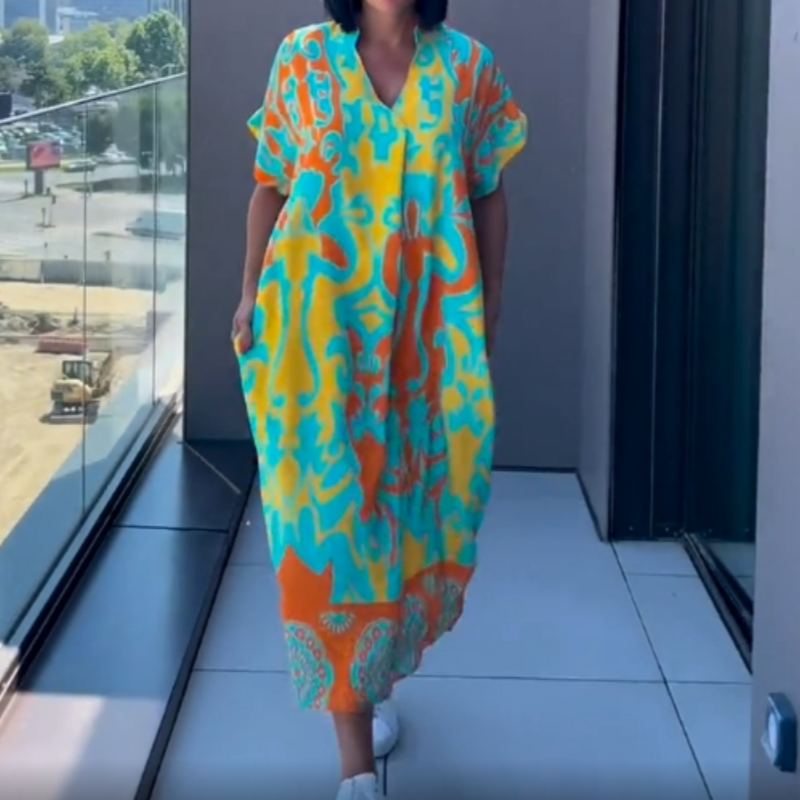 👗Vestido casual para mulher elegante estampado com decote em V