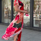 Vestido comprido elegante com estampado floral para mulher