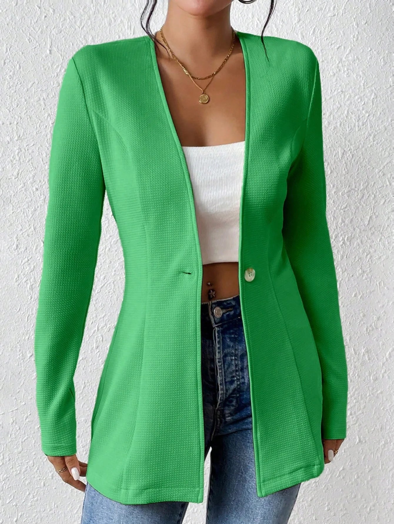 Casaco de mulher elegante de uma só cor com fecho de um botão