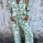 Camisa estampada para mulher com botões e calças largas (conjunto de 2)