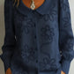 Camisola retro de gola redonda com bordado floral