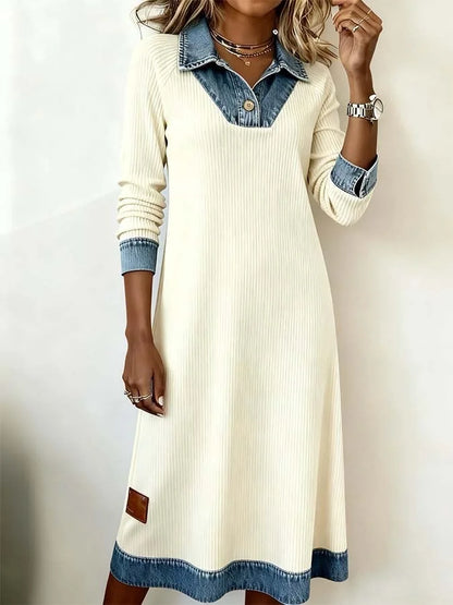 Vestido casual jeans patchwork para mulher