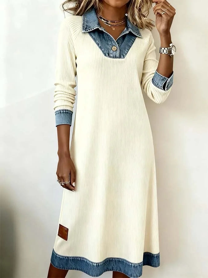 Vestido casual jeans patchwork para mulher