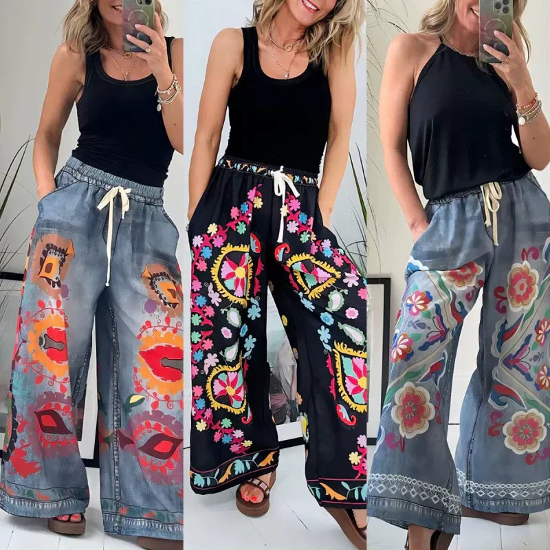 Calças casuais para mulher com cordão