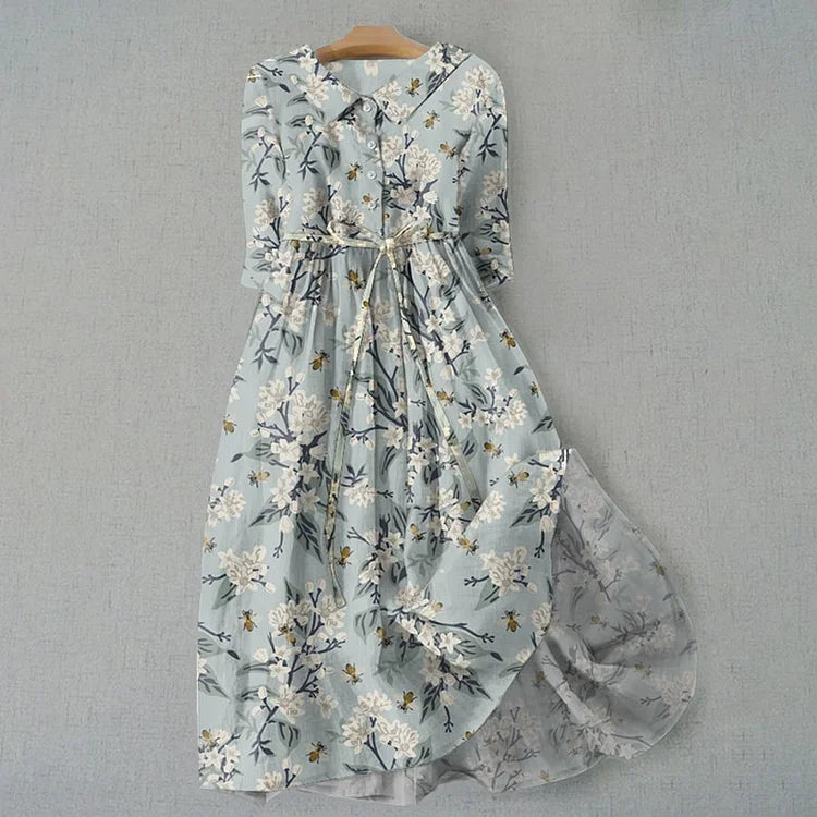 Vestido midi casual elegante com estampado floral e estampado