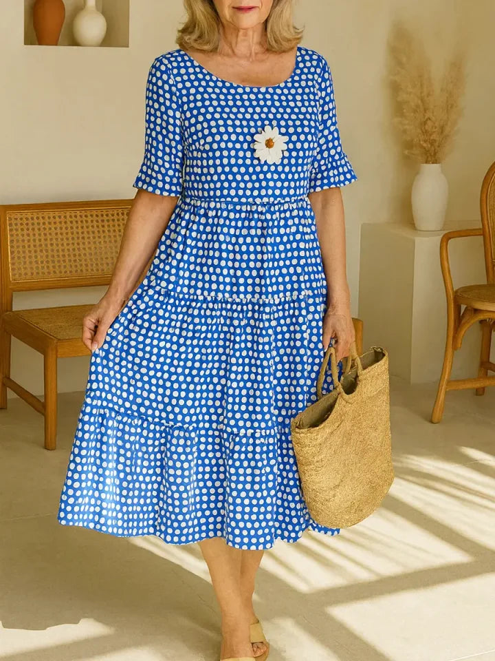 Vestido retro às bolinhas para férias, estilo casual