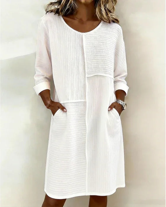 Vestido confortável para menina em algodão e linho texturizado