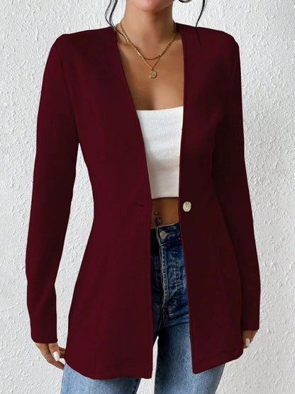 Casaco de mulher elegante de uma só cor com fecho de um botão