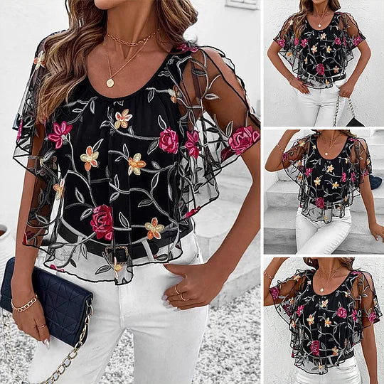 Top de mulher com estampado de renda