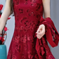 Conjunto de casaco de malha e vestido para mulher bordado com strass