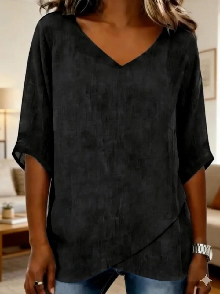 Blusa lisa de mulher com decote em V para uso diário 🌟 Elegância descomplicada para o dia a dia 🌟