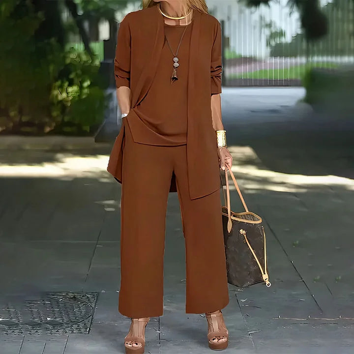 🧥Um elegante conjunto feminino de três peças com um corte descontraído🍂