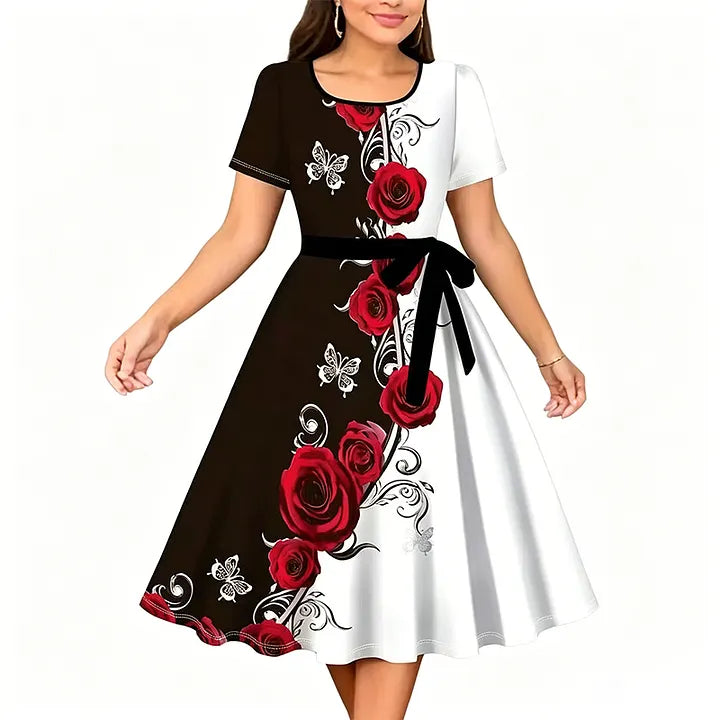 😍✨Vestido feminino evasé com estampado floral🌺👗