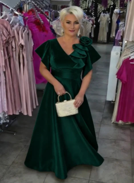 Vestido comprido com decote em V e estampado floral 3D