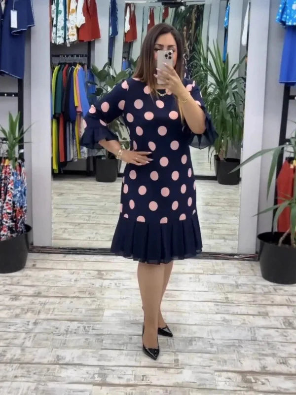 Vestido plissado para mulher com bolinhas