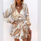 ⏳Por tempo limitado, 50% de desconto⏰Vestido curto para mulher com decote em V, manga comprida e bainha com folhos👗