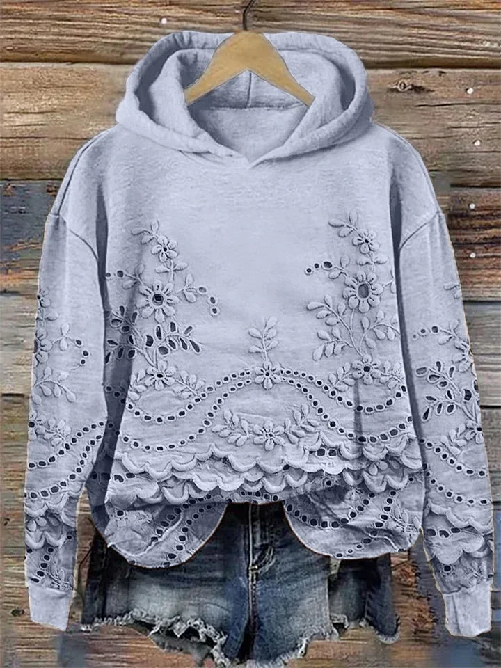 Sweatshirt casual para mulher com capuz floral texturizado e bolsos